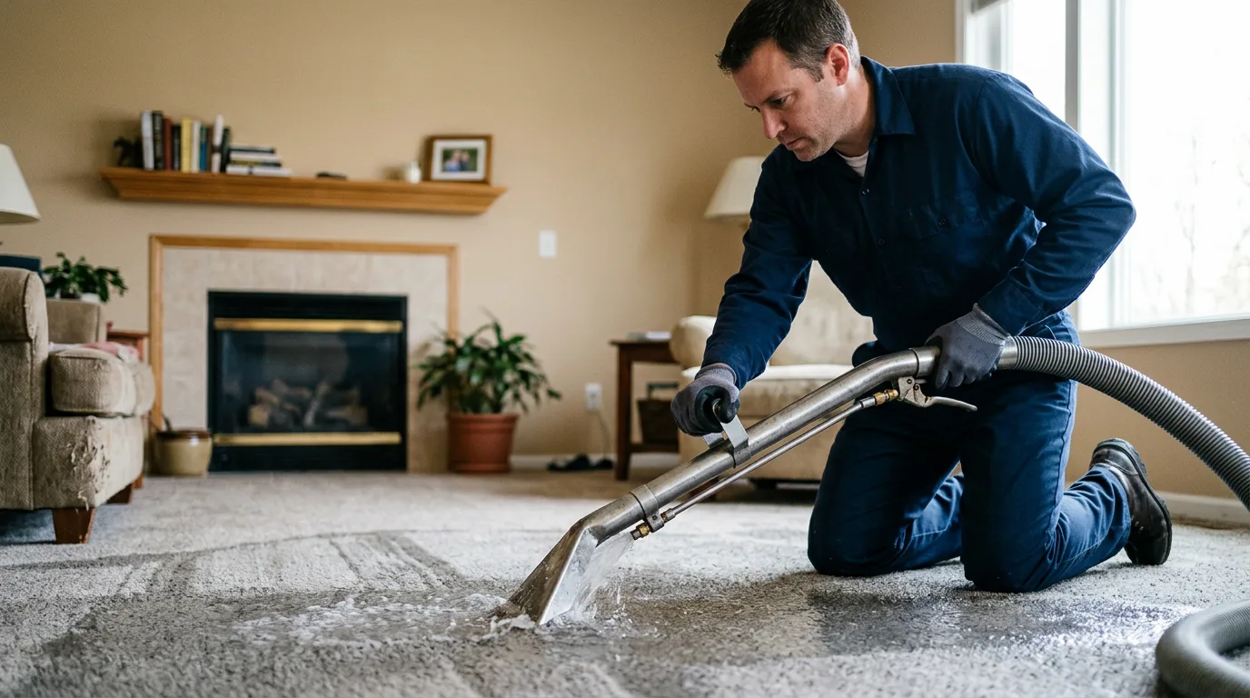 Water damage restoration technician working near Dysart, IA